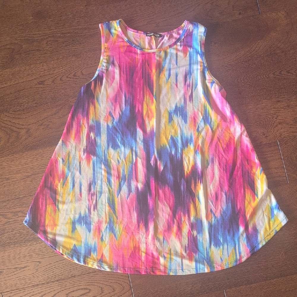 HEIMISH USA Pink and Blue Tank Top Vibrant Tie-Dye Sleeveless